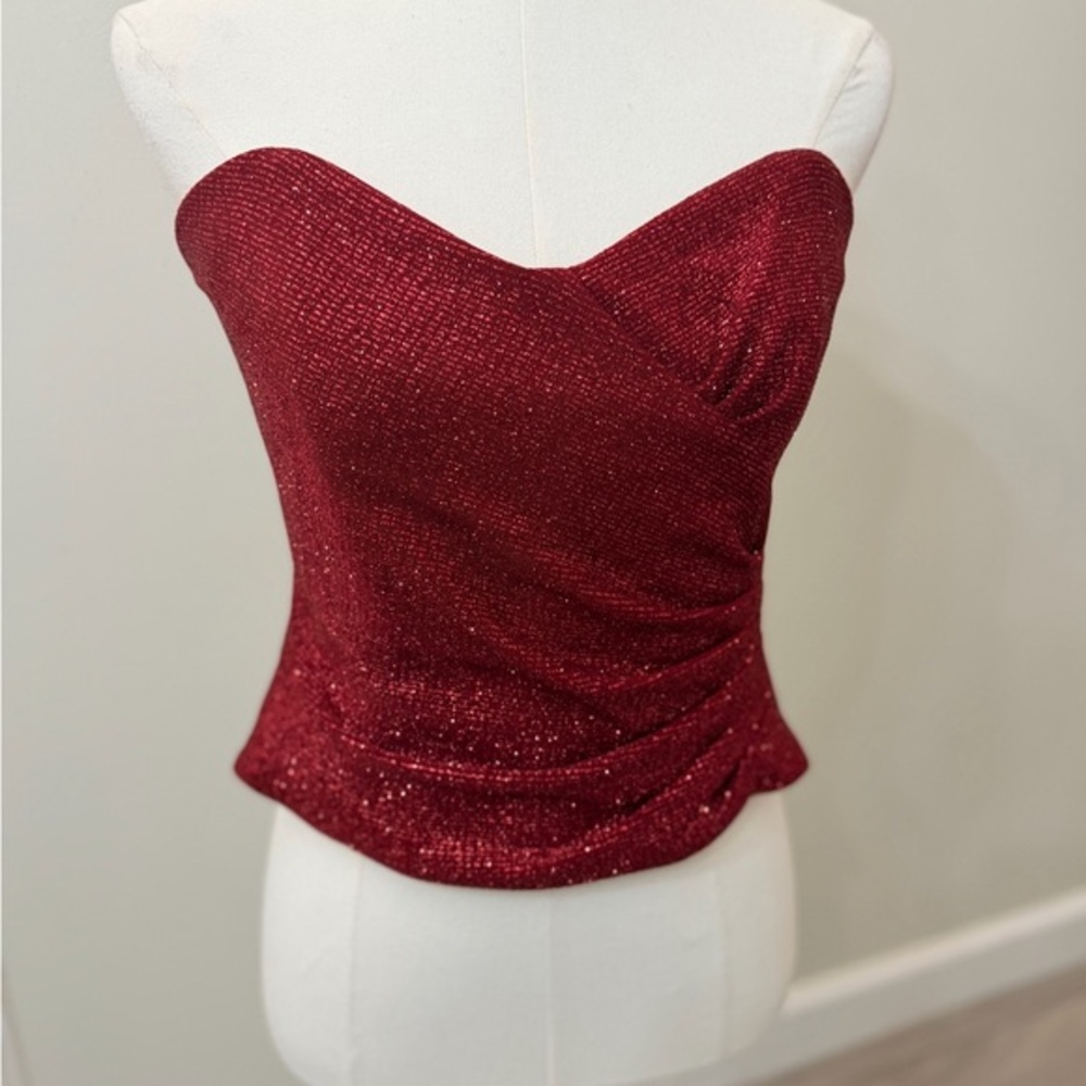 Strapless Glitter Knit Tunic Top - Red
